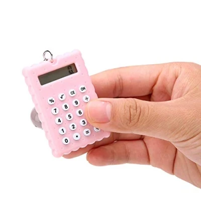 Imagen de Calculadora de Llavero, Mini Llavero portátil Estilo Galletas Lindas, Bolsillo con Pantalla 8 bits para niños/Estudiantes(Rosado)