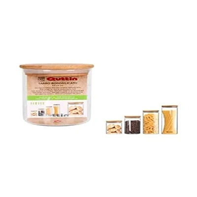 Imagen de DKD Home Decor Bote Quttin Bambú Vidrio de Borosilicato (500 ml) (9,5 x 11 cm)
