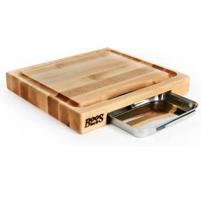 Imagen de Boos Block Tabla Cortar con Recipientes Ranura Para Jugo Cocina Profesional Reversible Madera Grande Extra Gruesa 38 x 35 6 cm