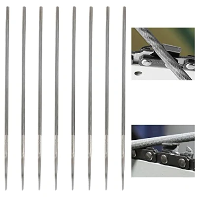 Imagen de 8 limas redondas para motosierras, lima redonda de 4,8 mm, motosierra 3/8, juego motosierra, cadena, reparar y afilar cadenas sierra