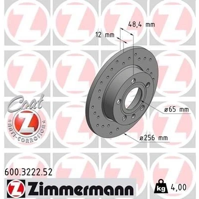 Imagen de ZIMMERMANN SPORT COAT Z 600.3222.52 Disco de freno 256 12 6/5 5 112 macizo, perforado revestido VOLKSWAGEN: GOLF 5, 6, Scirocco III