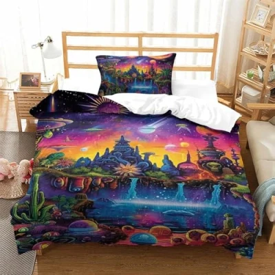 Imagen de Planeta De los sueños Respirable Funda Edredon Fundas Edredón Juego 3 Piezas con Almohada Cama para Niños Y Niñas Single（135x200cm）