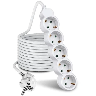 Imagen de EXTRASTAR Regleta Alargador de 5 Metros con Enchufes, Tomas para el hogar, Oficina y Viajes, Blanco 1Pc