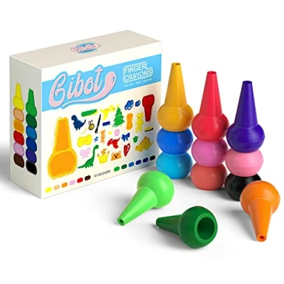 Imagen de Gibot Lápices de Colores para Niños, 12 Brillantes y No Tóxicos pinturas Ceras Apilables Apto Niños Pequeños