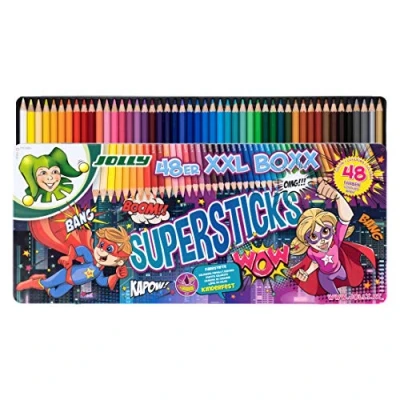 Imagen de Lápices de colores extragrandes JOLLY Supersticks para niños en estuche metal XXL, con 48 lápices, 3000 0494