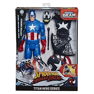 Imagen de Spider Man Captain Maximum Titan Hero Venom Capitán América con iniciador, proyectil, 6 Accesorios, a Partir de 4 años (Hasbro E8683), Color