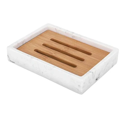 Imagen de Luxspire Jabonera Rectángula de Jabón Resina Cuarto Baño, Bandeja Joyería, Decoración Hogar, Salón y Dormitorio, Plato Organizador para Velas, Jabón, Toalla, Planta Ink Blanco