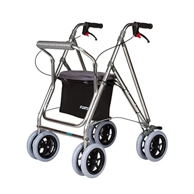 Imagen de Andador para ancianos, Rollator De aluminio, con frenos y asiento, aluminio plegable, Color gris
