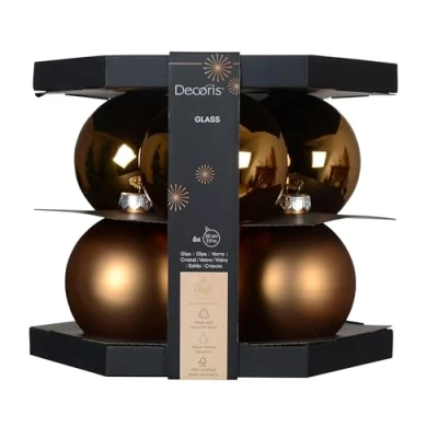 Imagen de Kaemingk bolas de Navidad cristal, 10 cm, 6 unidades, mate y brillante, grandes para árbol Navidad, decoración color marrón nuez