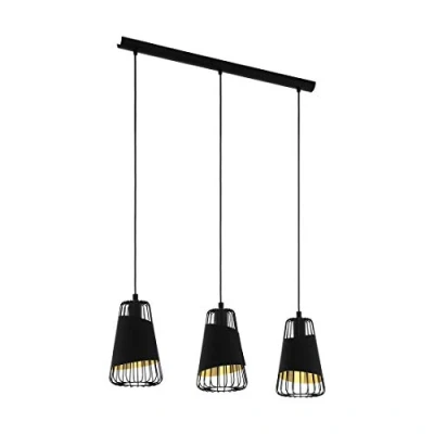 Imagen de EGLO lámpara colgante de 3 llamas, estilo industrial, vintage, acero y tela en negro, oro, mesa comedor, con casquillo E27, Longitud 76.5 cm