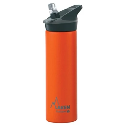 Imagen de Botella de Agua Térmica al Vacío Acero Inoxidable Doble Pared Laken (0,75L Naranja) Tecnología 24 Horas Frío Ideal para Trabajo o Deporte Cierre Hermético y Uso Vertical
