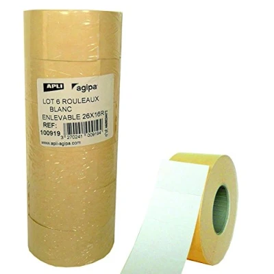 Imagen de APLI 100919 Pack de 6 rollos para etiquetadora, color blanco, 26 x 16 mm