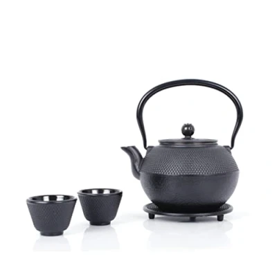 Imagen de Echtwerk Juego de té hierro colado, tetera 1,1 l con colador extraíble, platillo y 2 tazas té, vintage para suelto, negro
