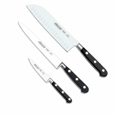 Imagen de Arcos Serie Cuchillos de Mesa Juego 4 piezas (Cuchillos Chuleteros) Hoja Filo Acero Inoxidable NITRUM 110 mm Mango Madera Palisandro Color marrón