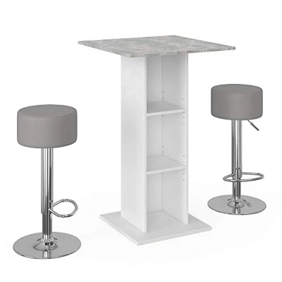 Imagen de Vicco Set de Mesa Bar Rodeo, Hormigón/Blanco, 70 x cm con 2 taburetes