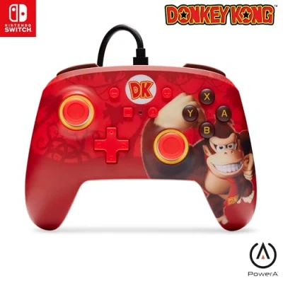 Imagen de mando con cable mejorado PowerA para Nintendo Switch Donkey Kong Flex, mando, videojuegos, cable, licencia oficial