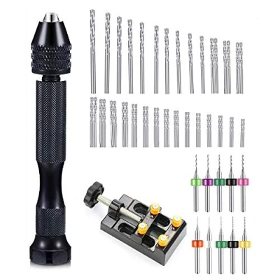 Imagen de CDIYTOOL Juego de brocas mano, incluye taladro mano tornillo pin, 46 micro giratorias, 10 mini taladros PCB, banco para manualidades y joyas bricolaje (0.3 3.0 mm,