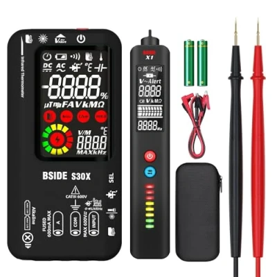 Imagen de Kit Multímetro Digital y Bolígrafo Detector de Voltaje BSIDE S30X+X1 Inteligente Buscapolos Sin Contacto con Pinza Cocodrilo para Electricista Electrónica LED Automoción