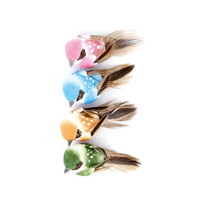 Imagen de Artemio 4 pájaros con Alambre de Metal cm, Plumas, Multicolor, 7 x 1.5 13.5 cm