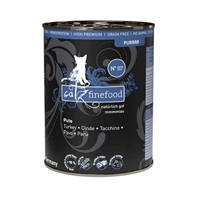 Imagen de catz finefood Purrrr Alimento para Gatos monoproteína de Pavo húmedo N 117, sensibles a la nutrición, 70% Carne, 6 latas 400 g