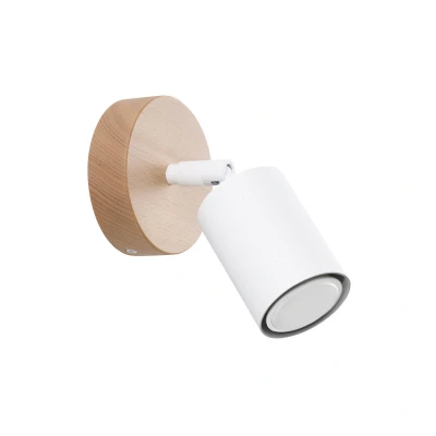 Imagen de SOLLUX lighting VERDO Lámpara de pared elegante 1 Bombilla Casquillo GU10 para interior no incluida 18x16x16cm Blanco/Madera