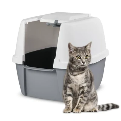 Imagen de Iris Ohyama Arenero Gato Cubierto con Pala, hasta 8kg, Blanco/Gris, Caixa de areia para Gatos, Caja, Gatos Grandes y pequeños, Cerrado, Cagadero, WC, Libre BPA, Cat Litter Box, CLH 17J
