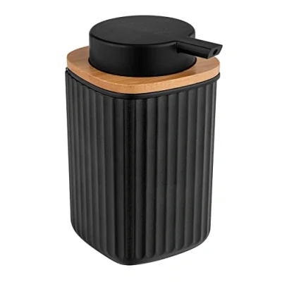Imagen de Wenko Dispensador de jabón Rotello, dosificador Recargable con Capacidad 250 ml, en plástico Detalles bambú, Apto para lavavajillas, 8,9 x 12,7 7,5 cm, Negro/Natural
