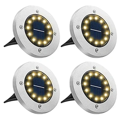 Imagen de Bowfar luz solar exterior [4 piezas], 12 LED 800mAh lámpara jardín impermeable IP65 foco decorativa para terraza césped, camino jardín, blanco cálido