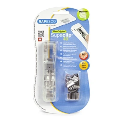 Imagen de Rapesco RC4025SS Supaclip 40 Dispensador Transparente y 25 Clips de Acero Inoxidable