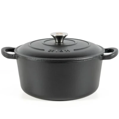 Imagen de Lätt Home Cocotte Hierro Fundido Esmaltado Negra. Redonda 26x12 CM 4,8 L. Olla Elegante, Resistente, Especial para Inducción y Apta todos tipo de Cocina