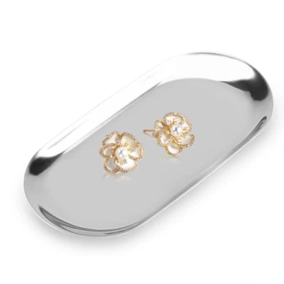 Imagen de Bandejas Decorativas, Vaciabolsillos Multifuncional Acero Inoxidable, Frutas Bandeja Ovalada Cosméticos Joyas Organizador de Artículos Pequeños para Dejar Llaves Decoracion Hogar, 8 X 18cm (S Plata)