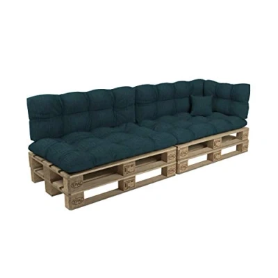 Imagen de POKAR Juego de Cojines aconchadas 6 Piezas para Europalés: 2X Asiento 120x80cm +2X Respaldo 120x40cm + 1x 60x40cm Lateral cojín Decorativo 40x40cm, sofá paletas, sin palés, Verde Oscuro