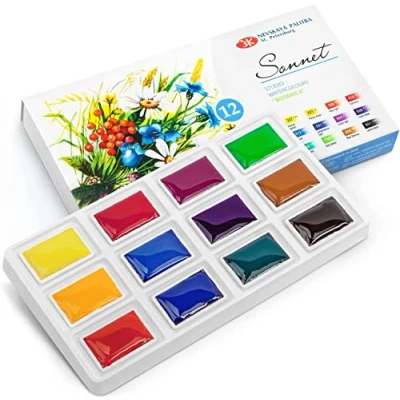 Imagen de Sonnet set de acuarelas 12 colores acuarela para pintar flores y plantas Pinturas fabricadas por Nevskaya Palitra