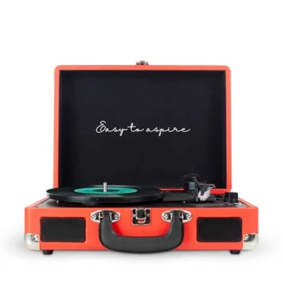 Imagen de Tocadiscos Prixton VC400, Reproductor Vinilo, Bluetooth, USB, Altavoces Incorporados, Diseño de Maleta, Rojo