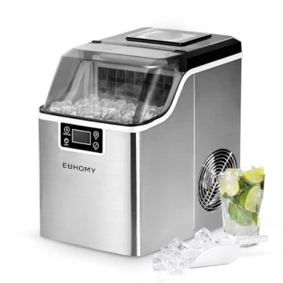 Imagen de EUHOMY máquina de cubitos hielo acero inoxidable, 24 en 13 minutos, kg/24 h, autolimpiable 3,2 L con pala y cesta para casa/cocina/oficina/bar/RV