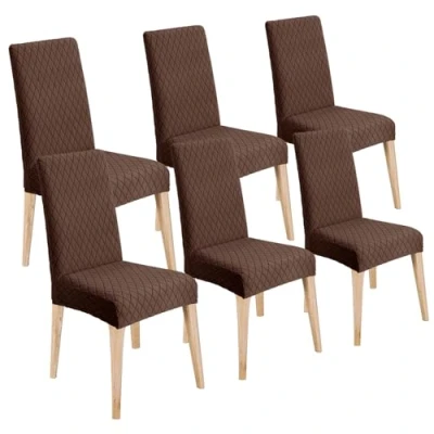 Imagen de Fundas sillas de Comedor Pack 6, para Elásticas, Jacquard Cubiertas la Lavables Desmontables, Protectoras Banquetes Oficina Hogar Restaurante Decoración, Marrón