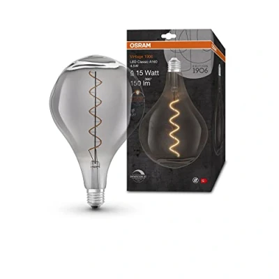 Imagen de OSRAM Lámpara LED Vintage 1906 ahumada, 4,5 W, 150 lm, forma de globo con 140 mm diámetro y casquillo E27, luz blanca cálida, filamento recto, regulable, vida útil hasta 15.000 horas