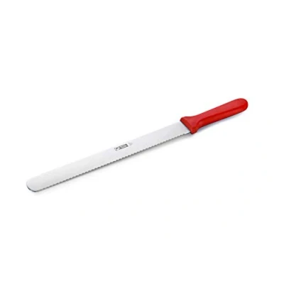 Imagen de Thermohauser Cuchillo de panadería (acero inoxidable), afilado ondulado unilateral, con mango plástico rojo, hoja 31 cm, rojo