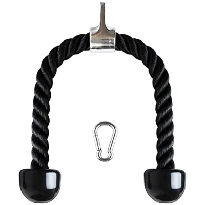 Imagen de CampTeck U6935 Nylon Triceps Cuerda Polea Desplegable Manijas Antideslizantes Dorsal, Biceps, Triceps, Gimnasio o Hogar Negro