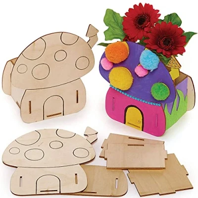 Imagen de Baker Ross FC708 Macetas de Madera Casa Hadas Set 3, Actividades Manuales para Niños