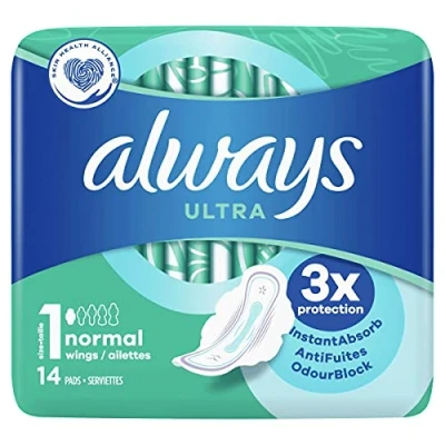 Imagen de Always Ultra Sanitaria Normal (S1) con Alas x14 Super Absorbente y Delgada, para la Menstruación