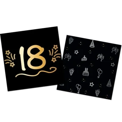 Imagen de Folat B.V. Fiesta Cumpleaños Decoración negro Oro Plata Servilletas 18 Shining Glam 33 x cm 16 Piezas, Color (25055)