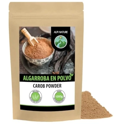 Imagen de algarroba en polvo 1kg de Alpi Nature, vainas secas y molidas, edulcorante natural para repostería, postres chocolate algarroba, harina negra