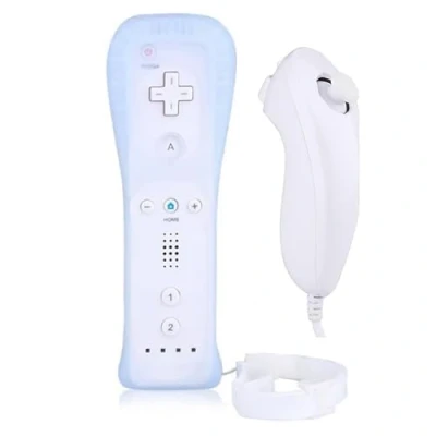 Imagen de OSTENT Mando a distancia 2 en 1 incorporado Motion Plus + Nunchuk para Nintendo Wii Game Blanco