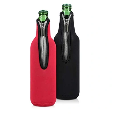 Imagen de kwmobile Set de 2 fundas enfriadoras botellas Para botella 330 500ml Mantén tu fría En negro/rojo