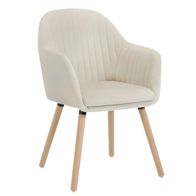 Imagen de WOLTU 1x Silla de Comedor Nordica Estilo Vintage Juego 1, Cocina Tapizada con Reposabrazos en Terciopelo, Estructura Madera Escritorio Crema BH95cm 1