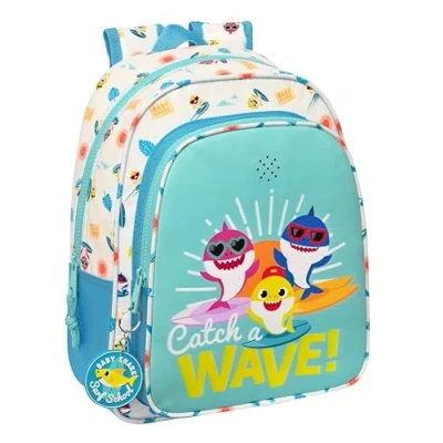 Imagen de BABY SHARK SURFING Mochila Escolar Infantil con Música, Ideal para Niños de Diferentes Edades, Cómoda y Versátil, Calidad Resistencia, 27x10x33 cm, Color Azul Blanco