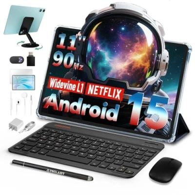 Imagen de TECLAST P50Case Tablet 11 Pulgadas 90Hz, 2.0GHz Octa Core, 12GB RAM 128GB ROM/TF 4TB,Tableta Android 15, 7000mAh/Widevine L1/BT5/GPS/OTG, con Teclado+Lápiz+Funda+Auriculares, 10 Accesorios 2025
