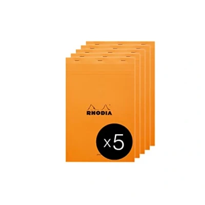 Imagen de RHODIA 19600C Bloc Notes Agrafé N19 Orange A4+ Ligné 80 Feuilles Détachables Papier Clairefontaine Blanc g/m² Couverture en Carte Enduite Paquet de 5 blocs