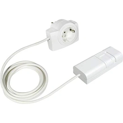 Imagen de EHMANN 2160x0709 09 Regulador de intensidad cable T21.07, color blanco, con enchufe intermedio, Plug &amp; Play, corte fase, 230 V, 50 Hz, potencia: LED 3 35 W, 7 110 W/VA